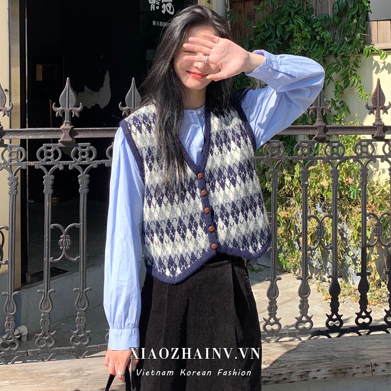 Áo khoác cardigan không tay cổ chữ V dáng rộng xinh xắn thời trang phong cách Hàn Quốc dành cho nữ Xiaozhainv