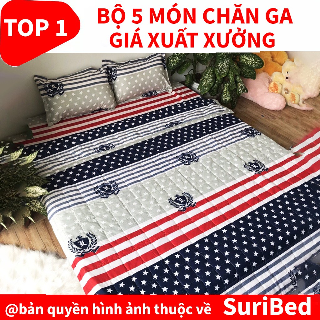 chăn ga💖FREESHIP💖bộ chăn ga 5 món họa tiết lá cờ CHANGAST41 set bao gồm 1 chăn 1 ga 2 gối 1 gối ôm cao cấp