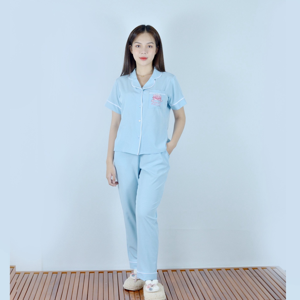 Bộ đồ bộ Pijama màu XANH NGỌC  tay ngắn quần dài vải cao cấp -  co giãn nhẹ - Thoải Mái Nhẹ Nhàng