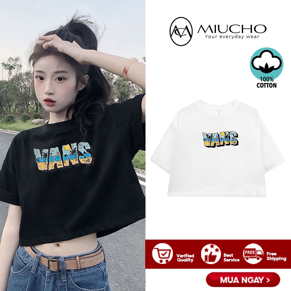 Áo croptop nữ tay ngắn cổ tròn vải thun cotton kiểu hàn quốc CR052 Miucho in hình