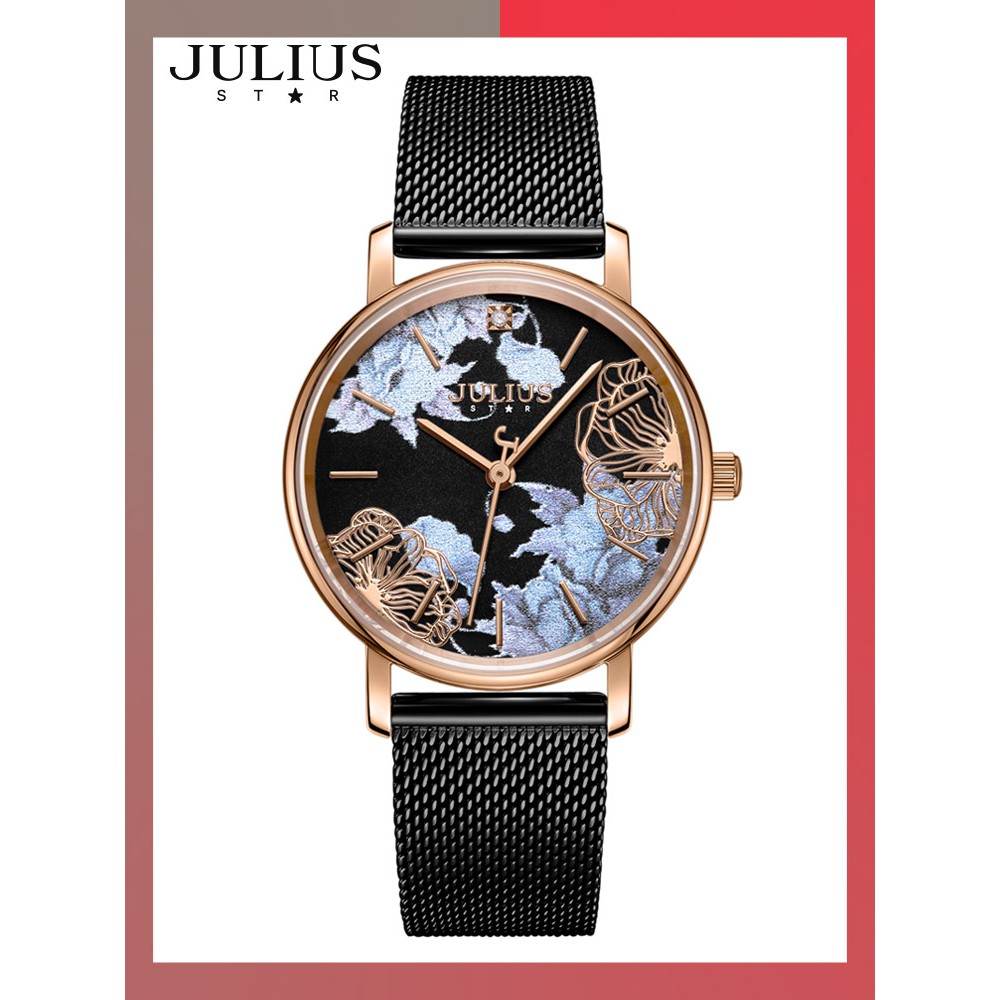 Đồng hồ nữ Julius Star Hàn Quốc JS-033 mặt kính sapphire in hoa 3D