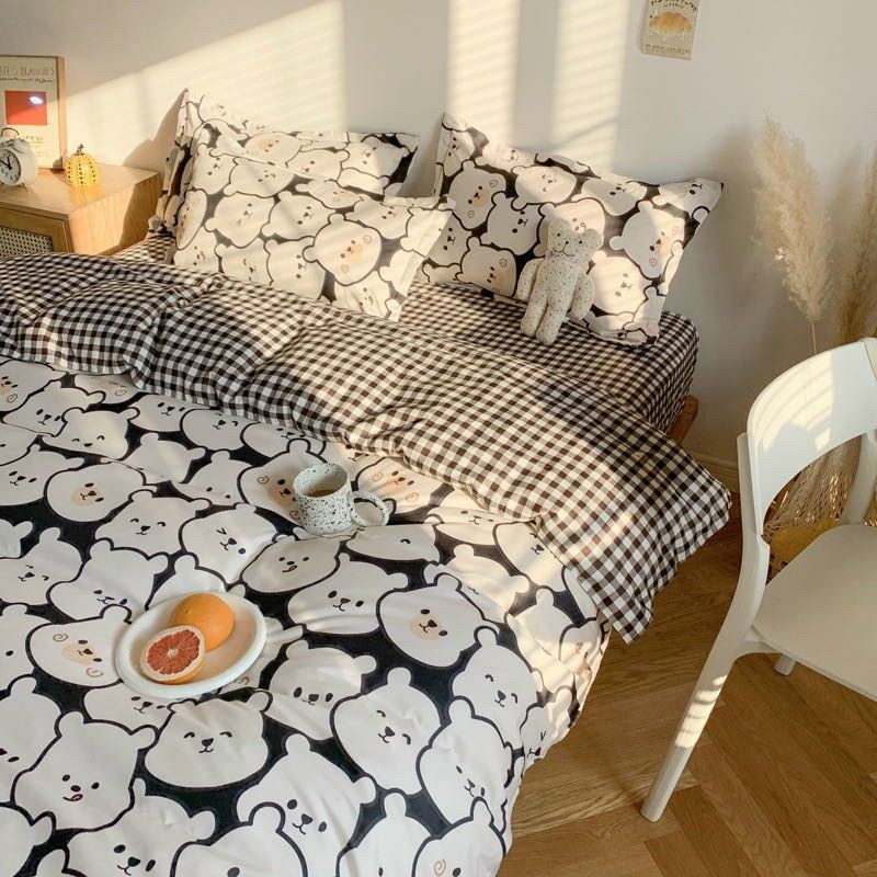 Bộ Chăn Ga Gối Gấu Đen Cotton Poly