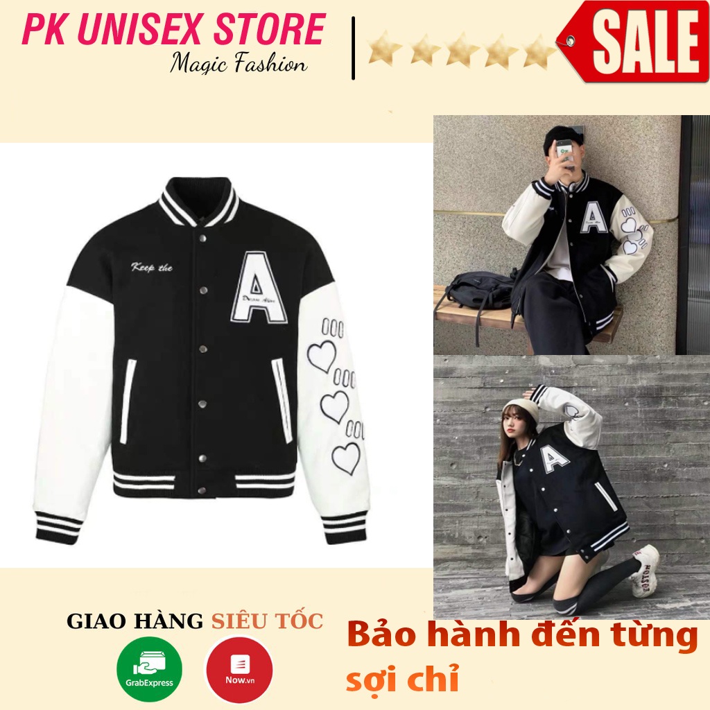 Áo Khoác Bomber Varsity Nỉ Nam Nữ Dáng Rộng Dài Tay Phối Chữ A  So Hot PK Unisex Store