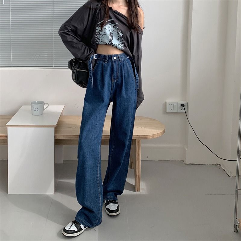 Quần Jeans Nữ Lưng Cao Ống Rộng Thiết Kế Mới Thời Trang Theo Phong Cách Hàn Quốc