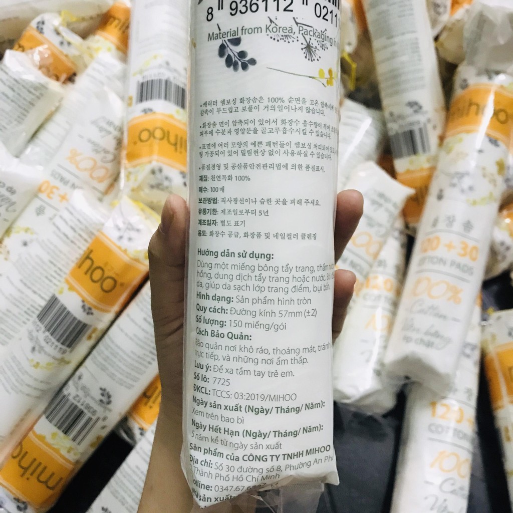Bông tẩy trang Mihoo Hàn Quốc chính hãng, 100% Cotton tự nhiên, 150 miếng mềm mại, viền bông ép chặt - Lamy Beauty Store | BigBuy360 - bigbuy360.vn