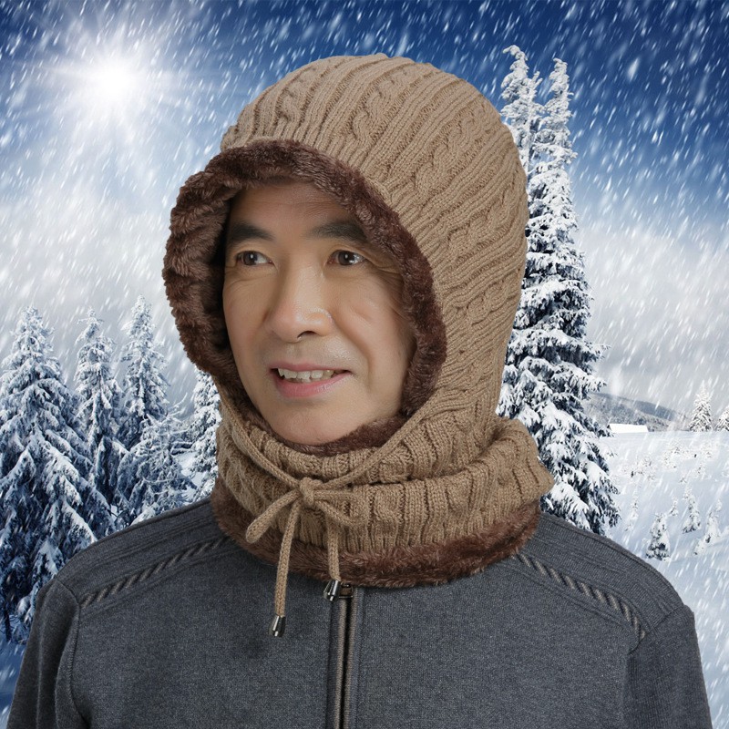 Mũ len trùm kín đầu cổ trán lót lông ấm chống gió lạnh mùa đông thích hợp quà tặng người già lớn tuổi
