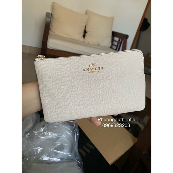 Ví clutch cầm tay Coach trắng đen AUTHENTIC