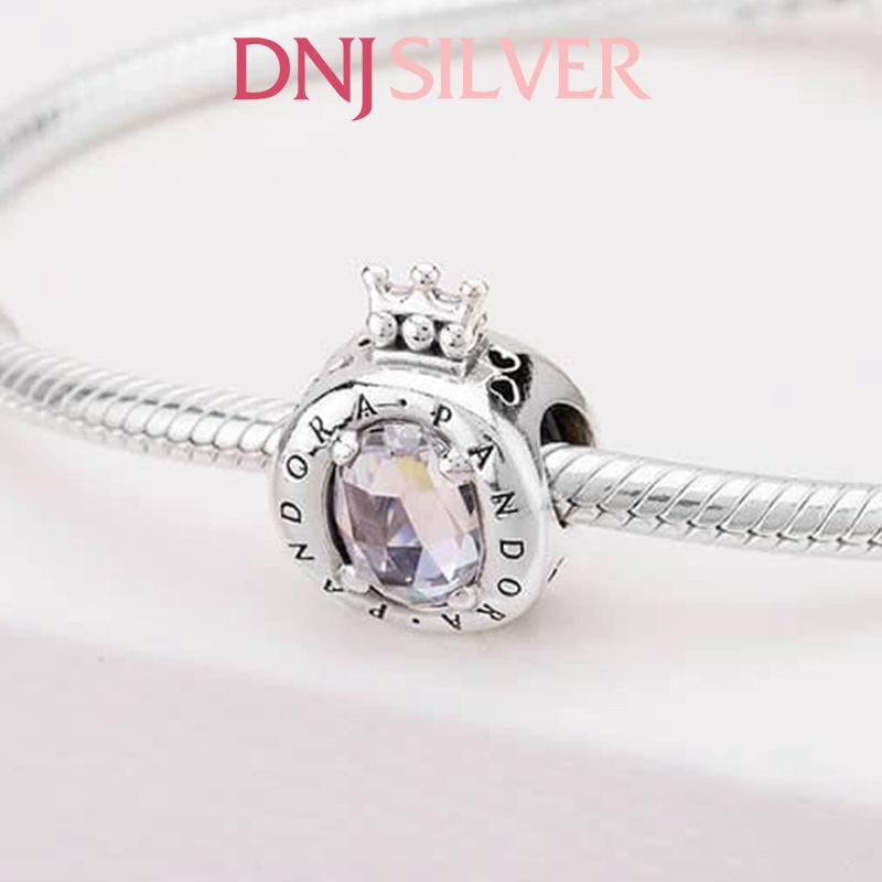 [Hàng cao cấp] Charm bạc 925 cao cấp, hàng chuẩn bạc - Charm Clear Sparkling Crown O thích hợp để mix vòng tay charm