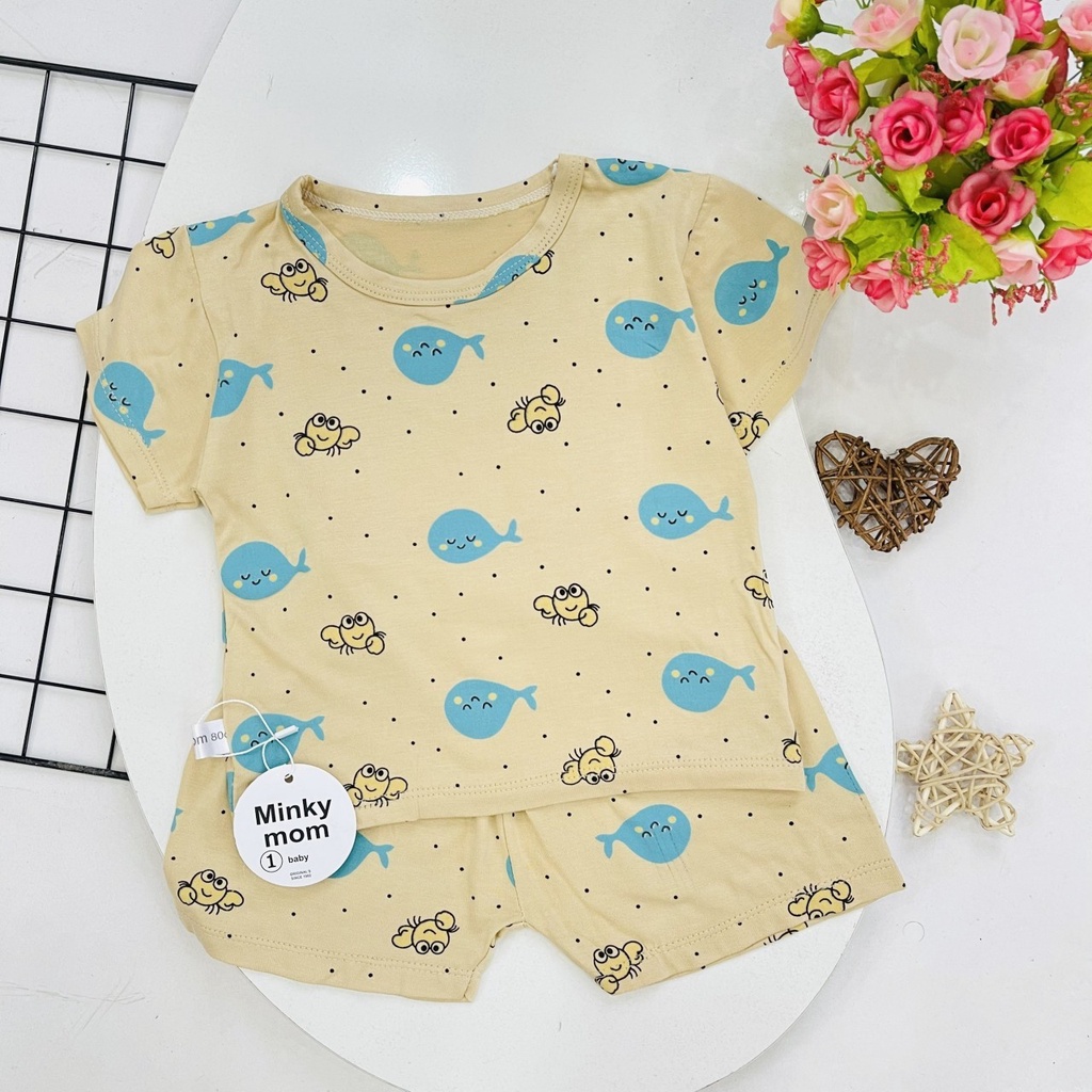 Bộ cộc tay chất thun lạnh in hình tràn thân siêu mềm mịn thoáng mát cho bé từ 5 – 16kg