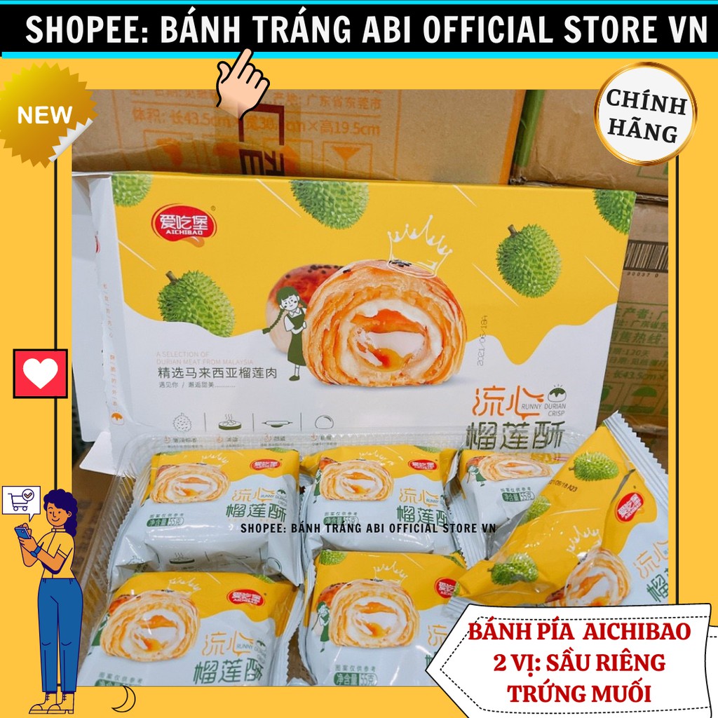 [PHIÊN BẢN CAO CẤP] HỘP 6 CÁI BÁNH PÍA TAN CHẢY Aichibao VỊ TRỨNG MUỐI-SẦU RIÊNG 330g