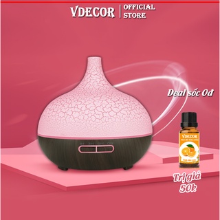 Máy Khuếch Tán Tinh Dầu Vdecor Siêu Âm Vân Rạn, CAO CẤP 550ML có tích hợp remote