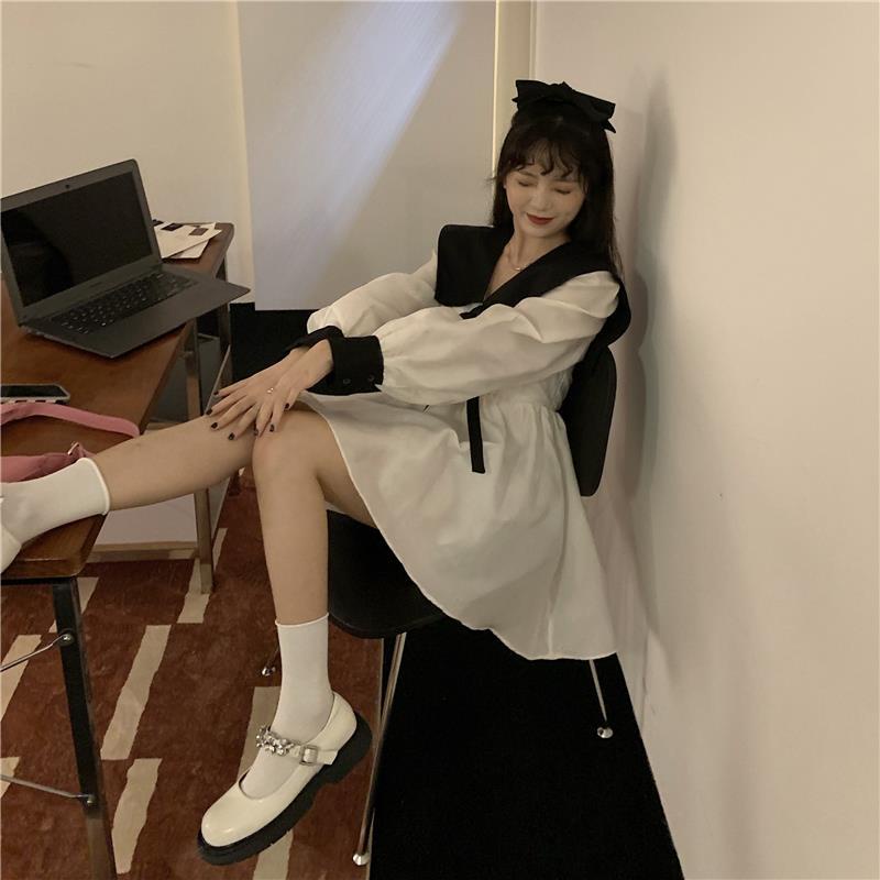 Đầm IELGY thắt nơ eo màu tương phản thời trang