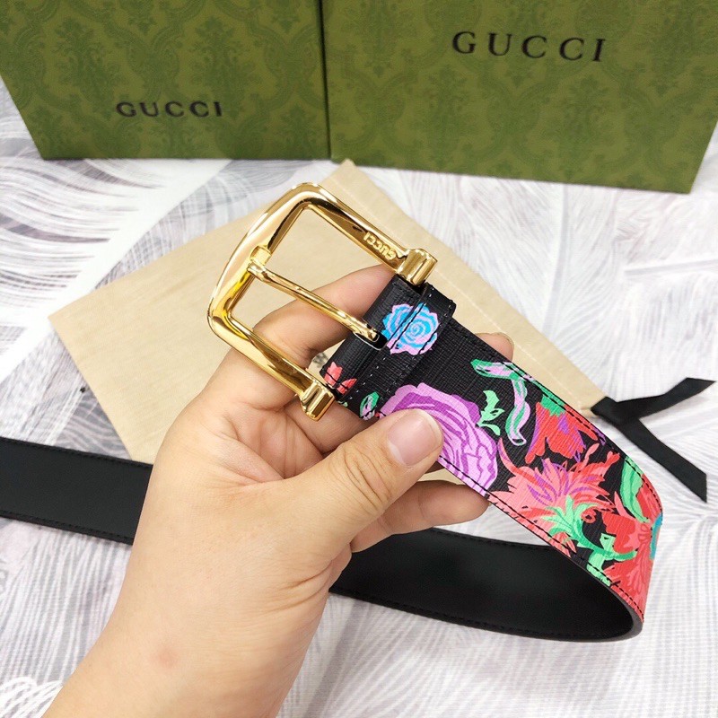 Dây lưng, Belt họa tiết hoa lá nhẹ nhàng thời trang, chất liệu da thật cao cấp Gucci GG GC