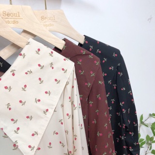 váy bbd hoạ tiết hoa hồng