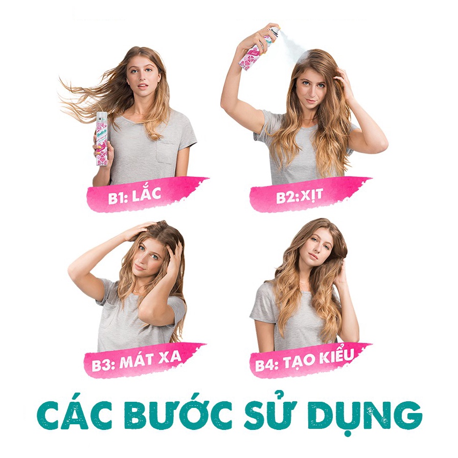 Dầu Gội Khô Batiste Dry Shampoo 200ml, Xịt Tóc Giúp Hết Bết Dính, Tóc Bồng Bềnh Tức Thì (NS)