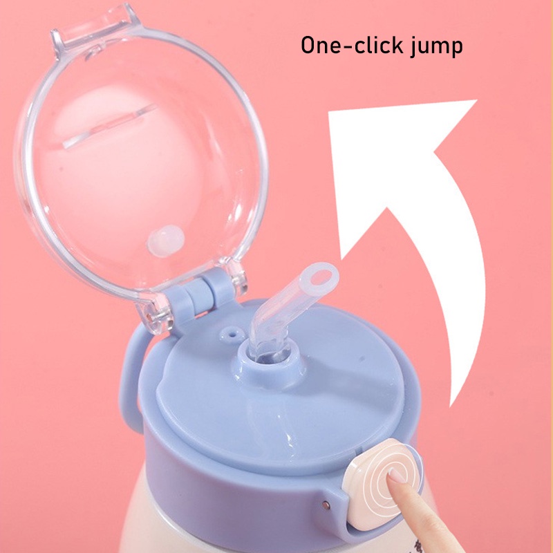 ONLY HOUSE Bình Nước Giữ Nhiệt Dung Tích Lớn Có Ống Hút In Họa Tiết Hoạt Hình Cho Bé