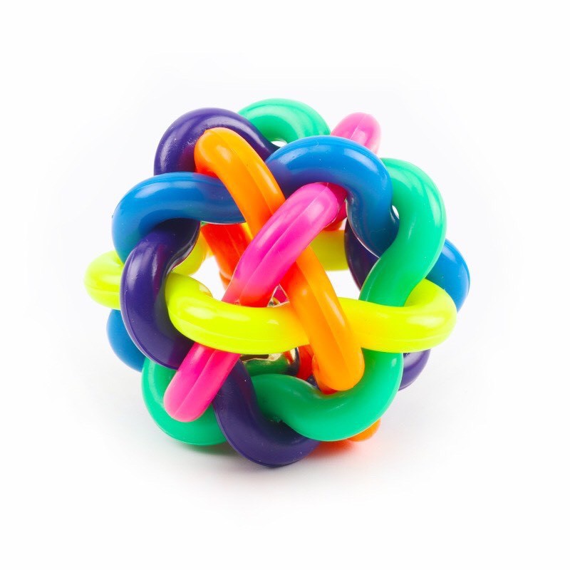 Bóng đồ chơi kết bằng dây nhiều màu sắc kèm chuông giúp giảm stress cho thú cưng, đồ chơi cho chó, đồ chơi cho mèo