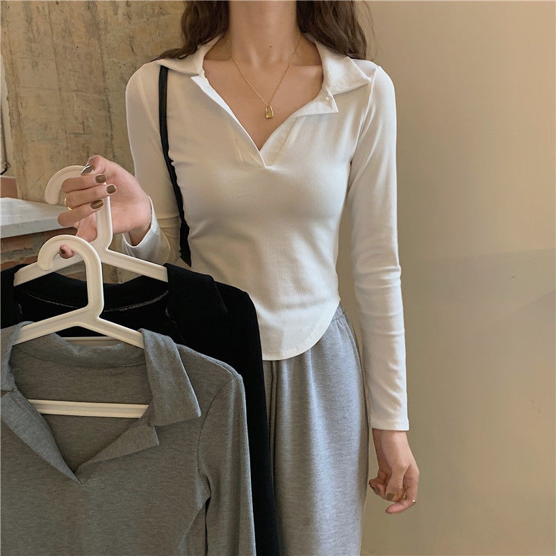 Áo thun tay dài cổ polo kiểu dáng mới cho nữ