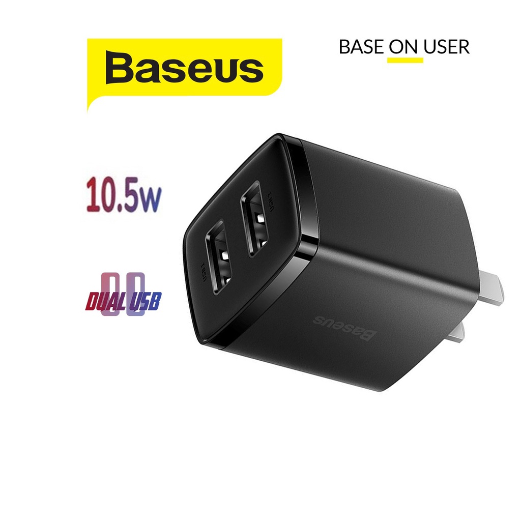 Củ sạc nhanh 2 cổng USB chân dẹt 10.5W Baseus Compact Charger chất liệu chống cháy cao cấp