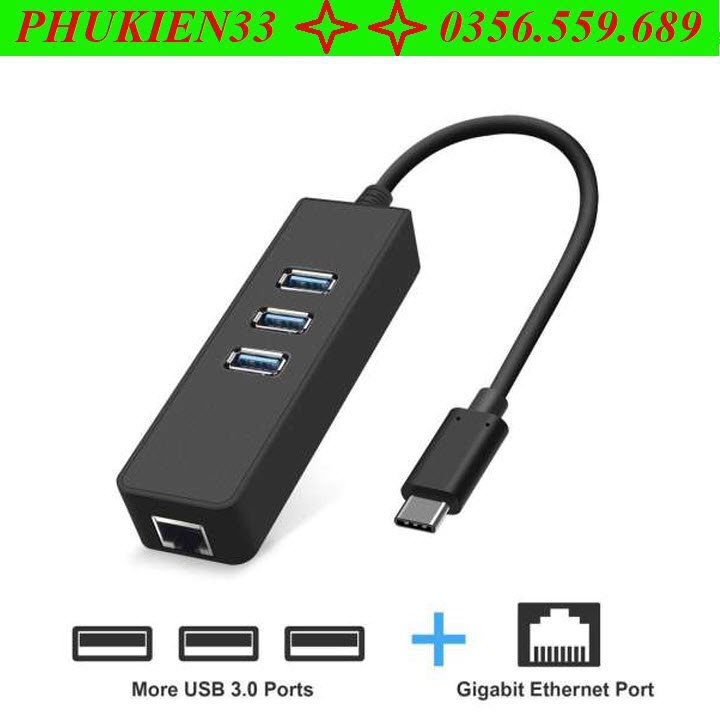 Bộ chuyển đổi Hub USB Type C ra 1 cổng Lan + 3 cổng Usb 3.0