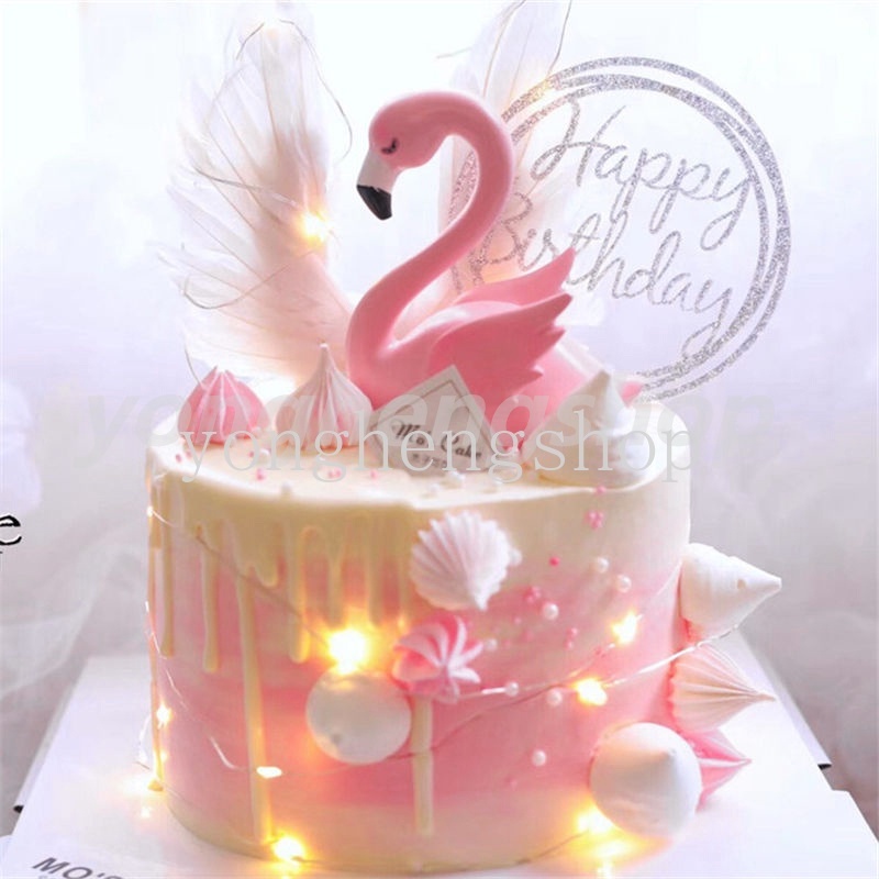 Que Cắm Trang Trí Bánh Hình Chim Hồng Hạc Dễ Thương