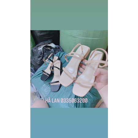 Sandal nữ quai ngang dây mảnh thời trang cao 3cm màu kem