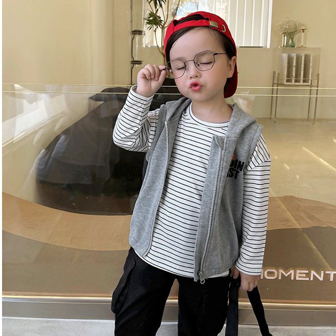 Áo khoác gile nỉ da cá, có mũ giúp giữ ấm cho bé trai bé gái Beekids memory