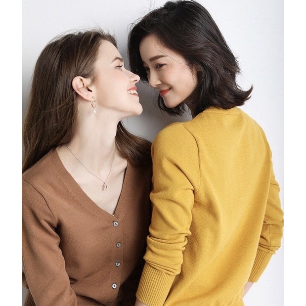 Áo khoác len cardigan xẻ cổ chữ V màu trơn phong cách thời trang 2019 Xiaozhainv vn K5F9