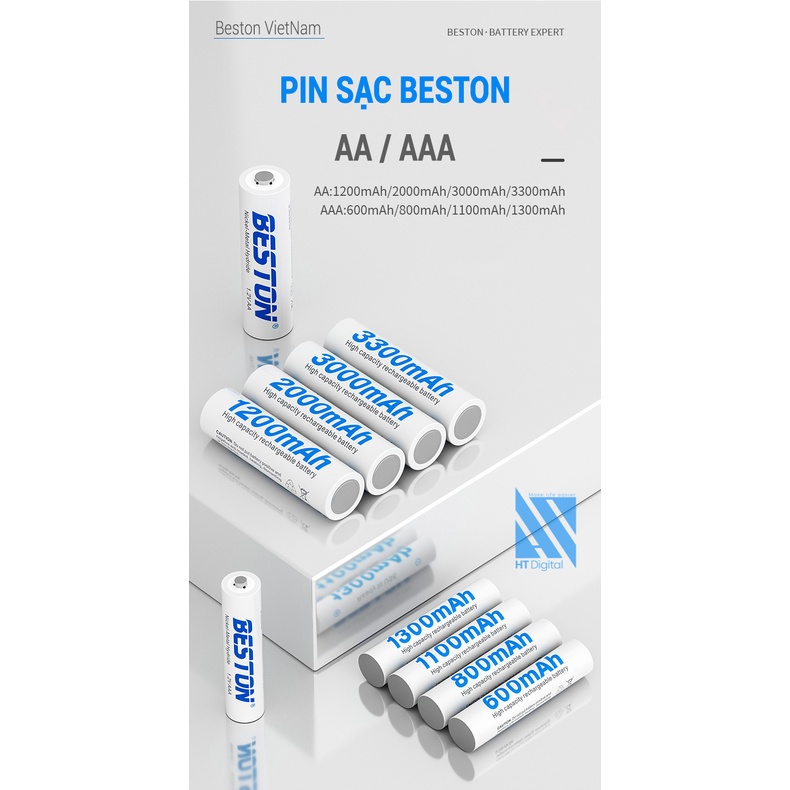 Pin sạc AAA Beston dung lượng lớn 1300mah (4 Viên AAA) cho remote tivi, đồ chơi trẻ em, đồng hồ