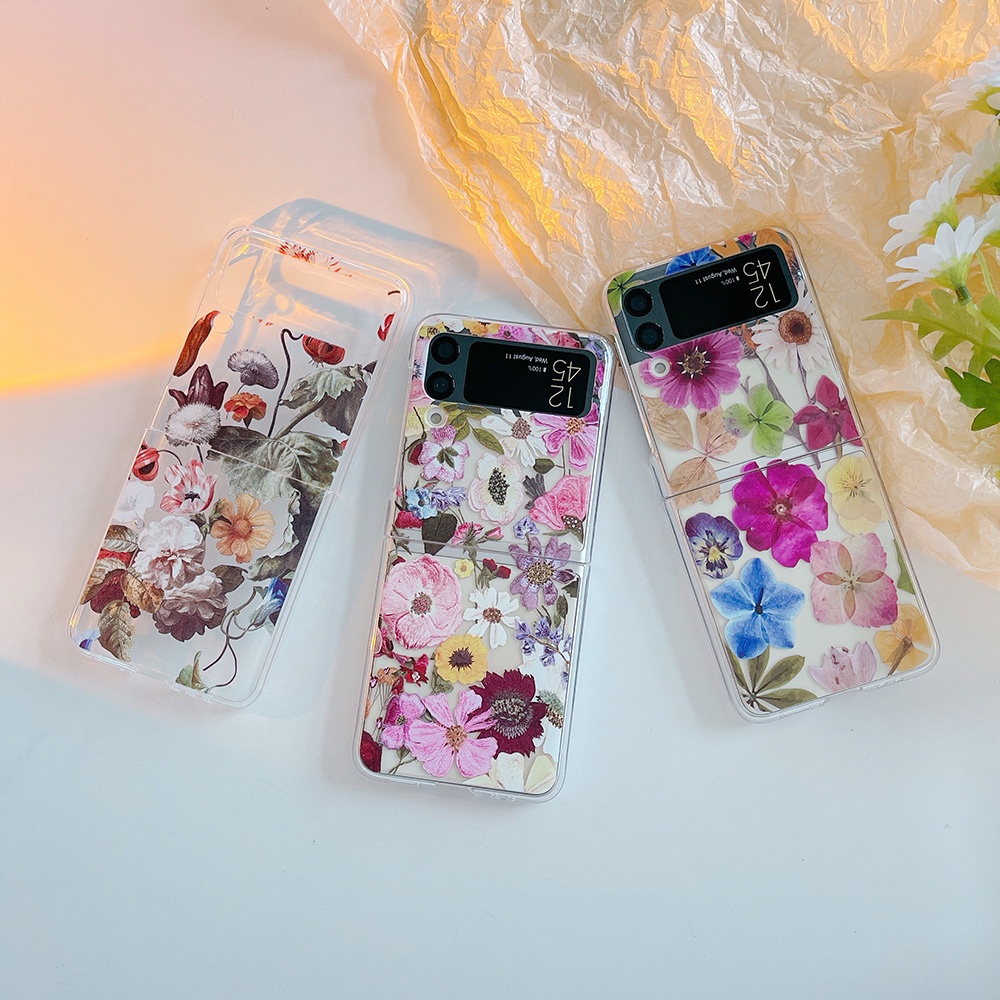 Ốp Điện Thoại PC Cứng Trong Suốt Chống Sốc Họa Tiết Hoa Sáng Tạo Cho Samsung Galaxy Z Flip 3 5G