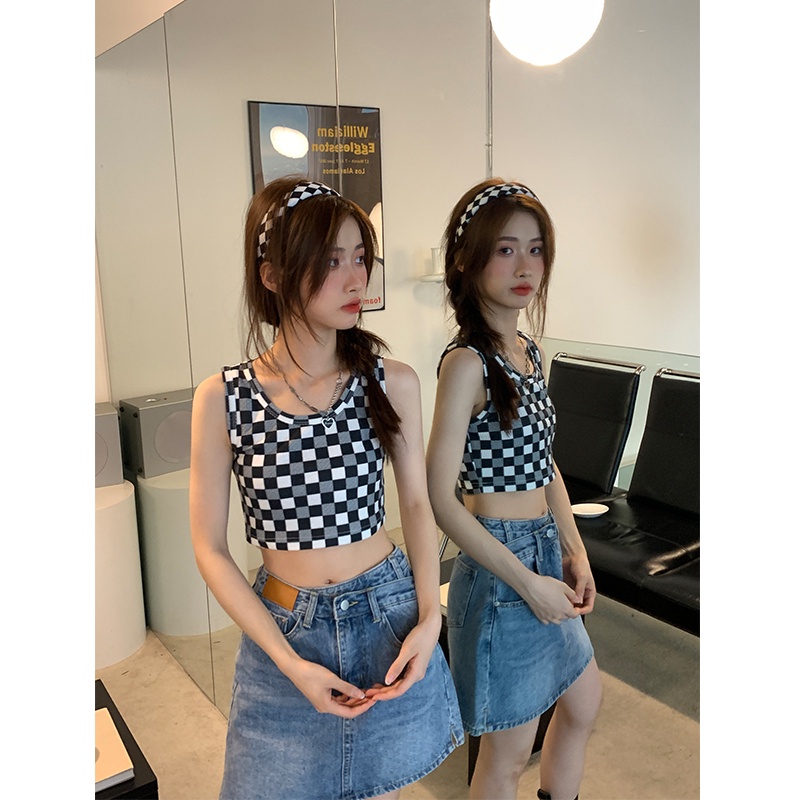 DUNEA Áo Tank Top In Họa Tiết Caro Quyến Rũ Cho Nữ