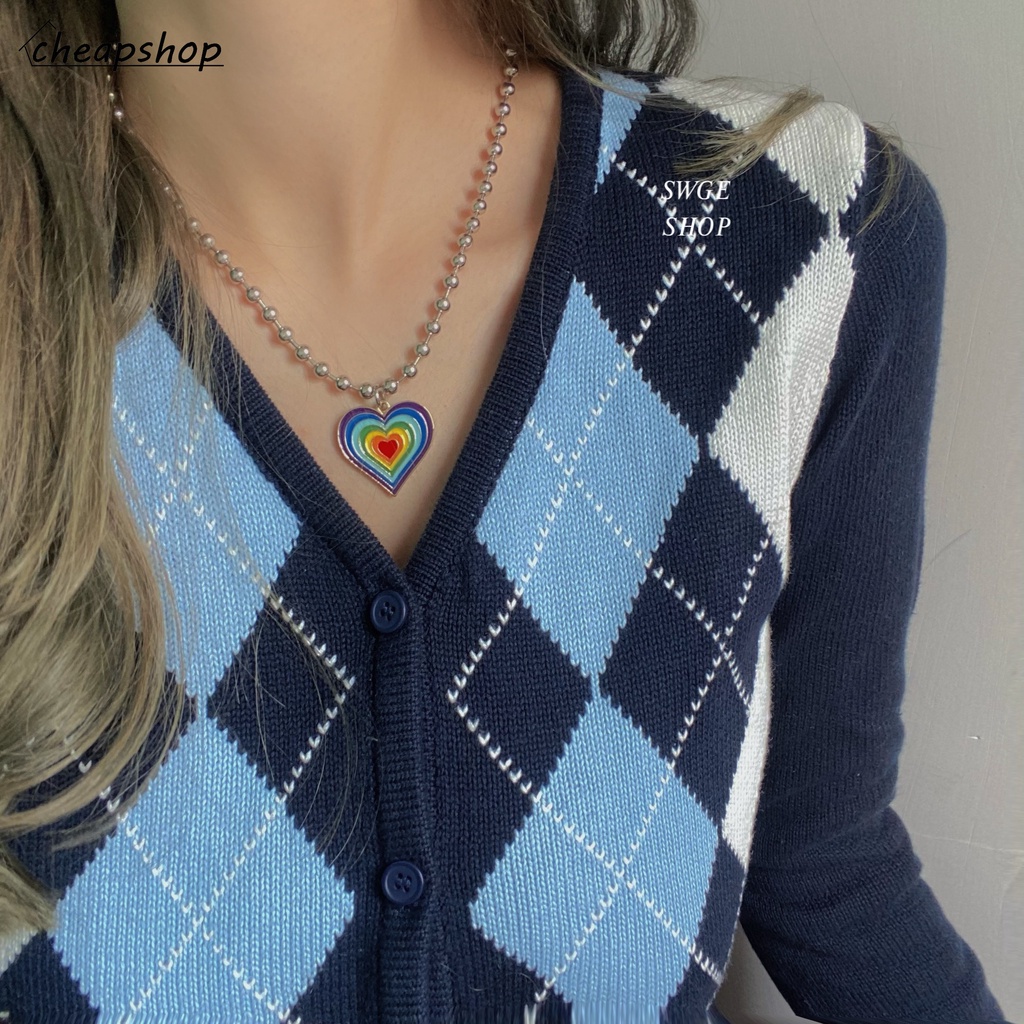 iF YOU Vòng cổ mặt trái tim màu bạc thời trang Hàn Quốc cho nữ