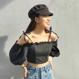 Áo croptop đen bèo