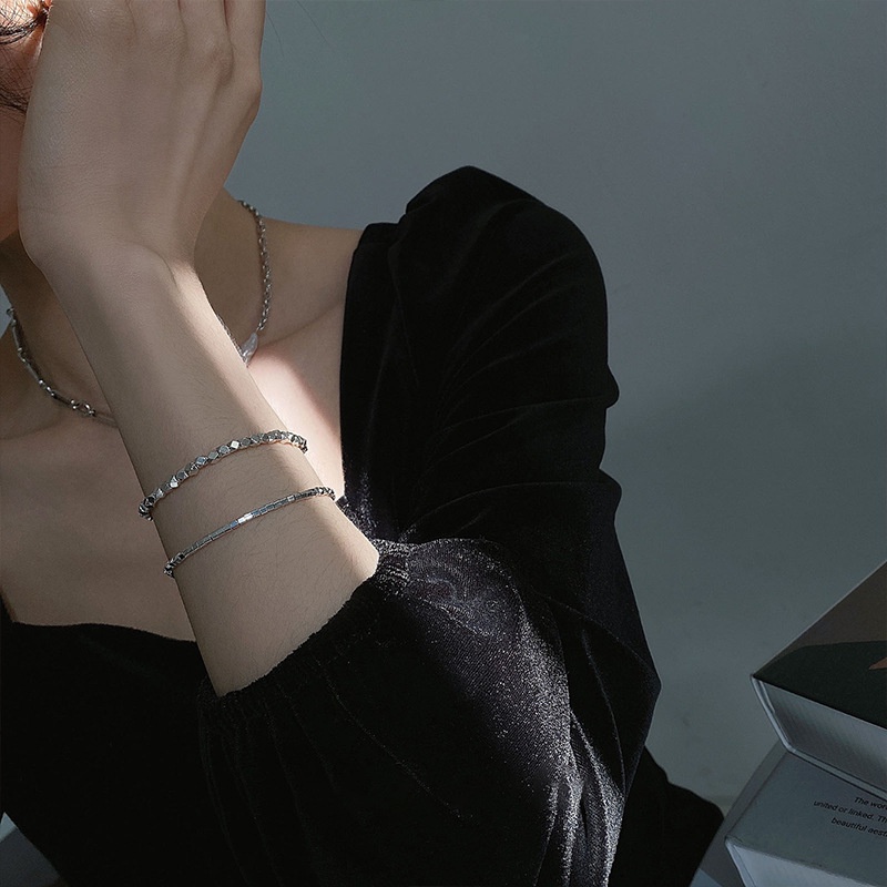 Vòng Tay Chuỗi Hạt Màu Bạc Phong Cách Hàn Quốc Thanh Lịch Cho Cặp Đôi