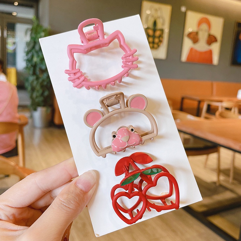 Kẹp tóc hình chú gấu màu hồng dễ thương phong cách Hàn Quốc thời trang cho nữ 2021