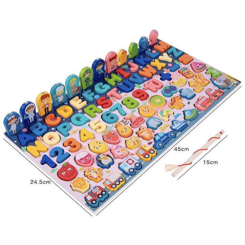 Bộ đồ chơi ghép hình bảng lôgarit câu cá 6 trong 1, bé có thể nhận biết hình dạng chữ cái, giao thông và các con số