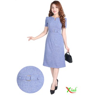 Đầm suông xanh jeans phối khuy ThoiTrangXinh DL639