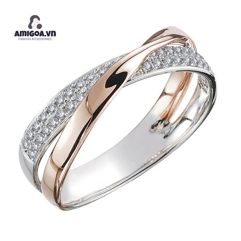 ✨✨Nhẫn hợp kim mạ bạc hình chữ X đính đá thời trang cho nữ