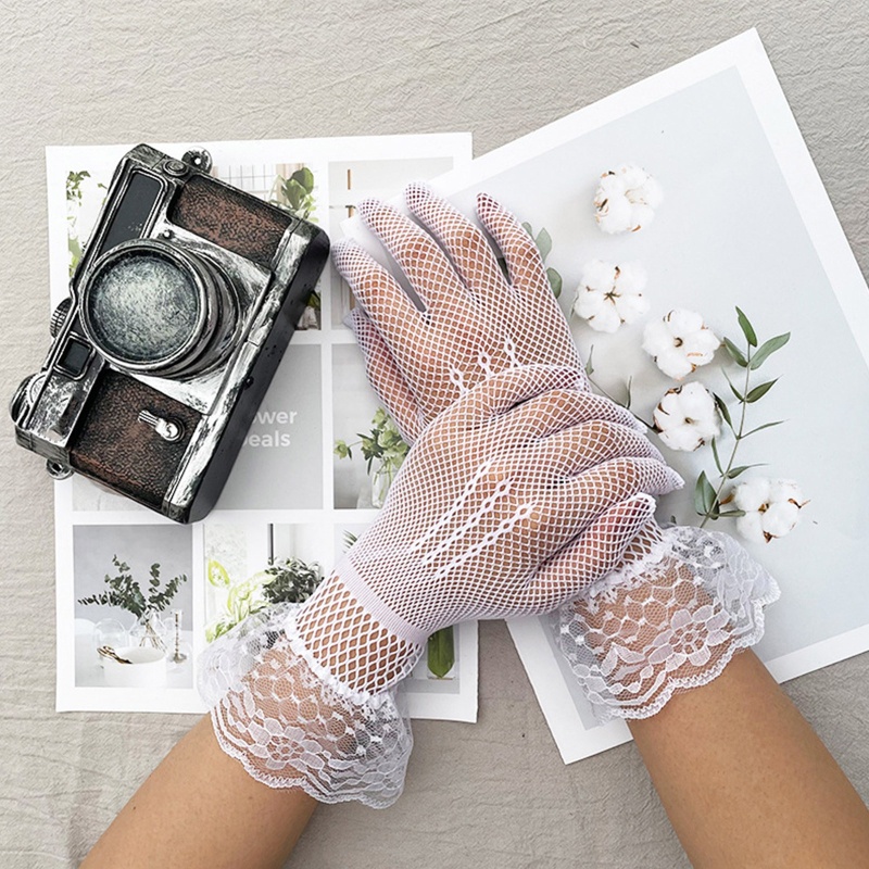 Găng tay lưới ngắn màu đen thời trang cho nữ