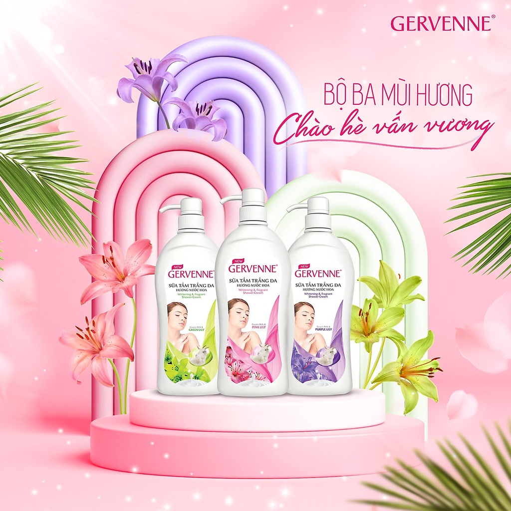 Sữa Tắm Trắng Da Gervenne Hương Hoa Lily Sắc Tím Xanh Hồng Chai 900g Tặng Thêm Túi 450g Hương Thơm Quyến Rũ