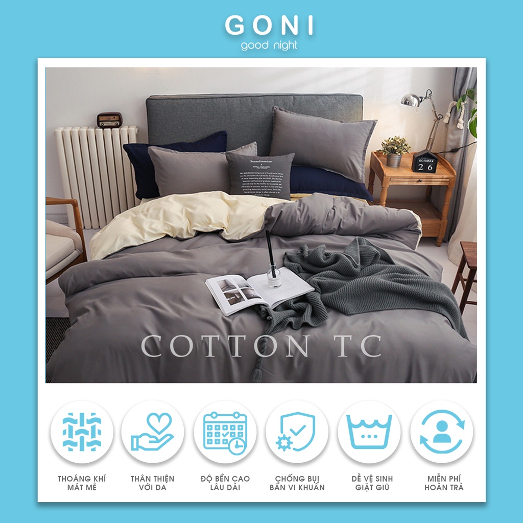 Bộ chăn ga gối cotton tici GONI drap giường phối màu đủ size drap ga giường | BigBuy360 - bigbuy360.vn