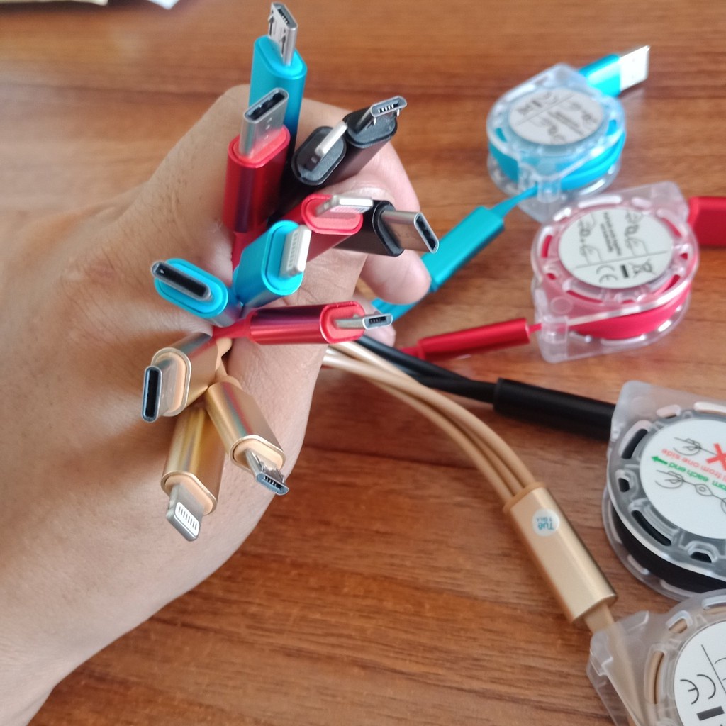 Cáp Sạc Nhanh 3 Đầu (Cuộn Rút Siêu Gọn)