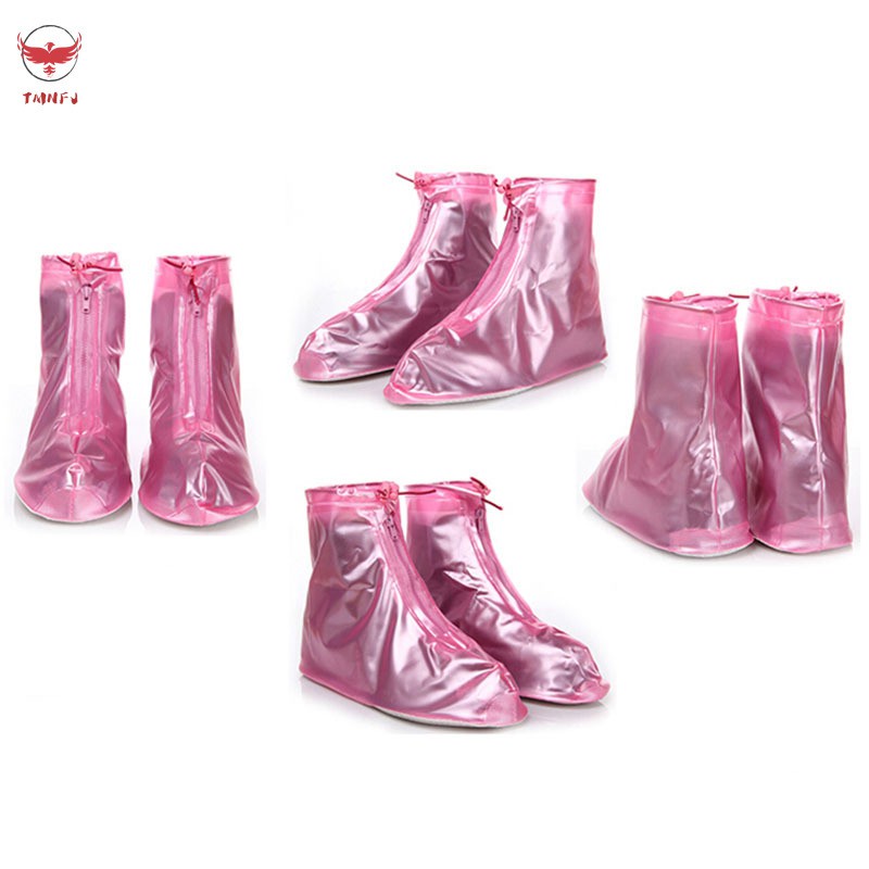 TMNFJ Men Women Rain Waterproof PVC Boots Heels Shoes Covers Thicker Non-slip Shoes Zipper Cover