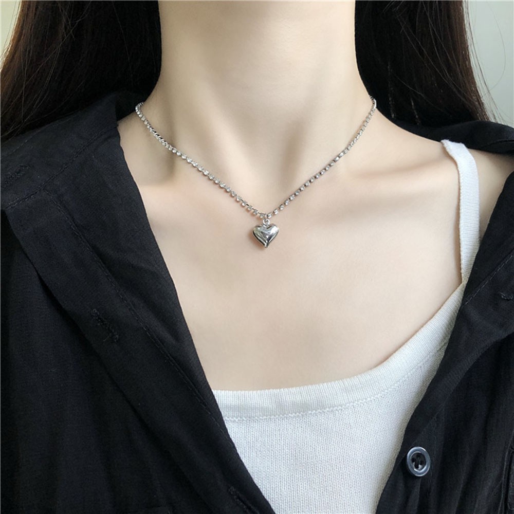 Dây chuyền hợp kim mặt trái tim đính đá đáng yêu cho nữ