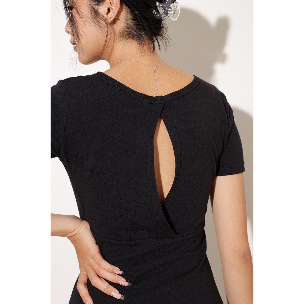 Đầm nữ ngắn tay dáng ôm thời trang GAGO open back fit mini dress màu đen GG3272 | BigBuy360 - bigbuy360.vn