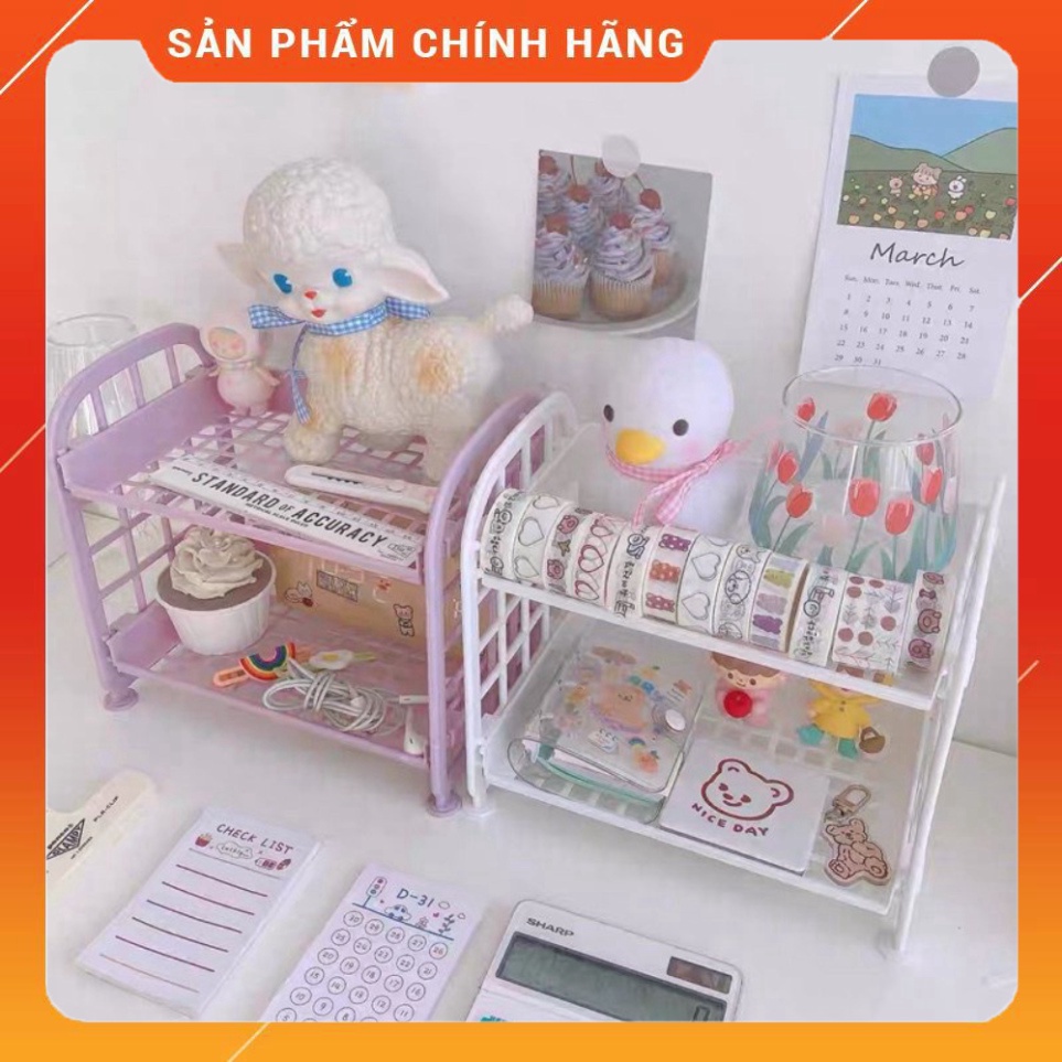 Kệ 2 tầng mini, kệ nhựa để bàn nhỏ nhắn kích thước 22*20  đựng đồ nhỏ gọn siêu xinh