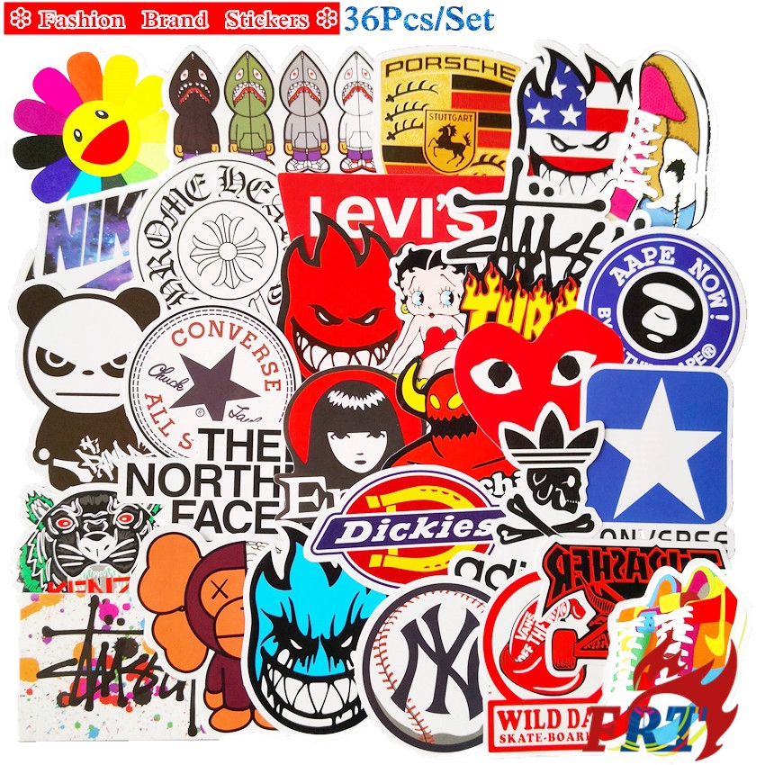 ❉ Fashion Brand Logo - Series 01 Stickers ❉ 36Pcs/Set Kaws DIY Luggage Laptop Skateboard Doodle Decals Stickers