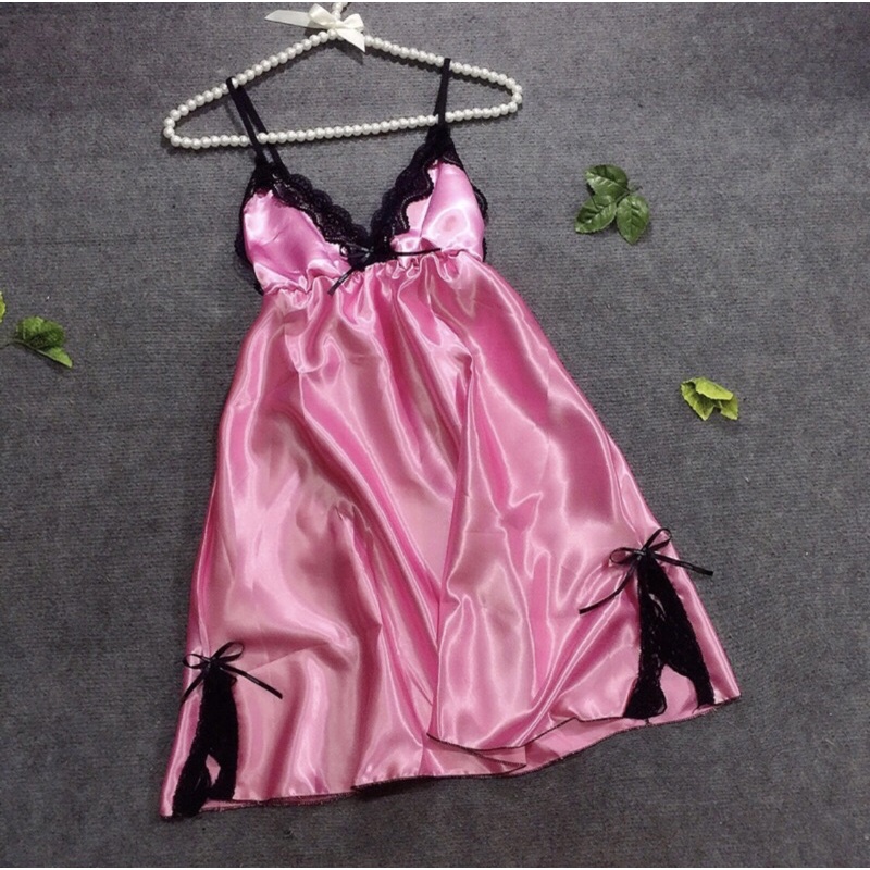 Đầm Ngủ 2 Dây- Đầm Ngủ Sexy Phi Lụa Phối Ren