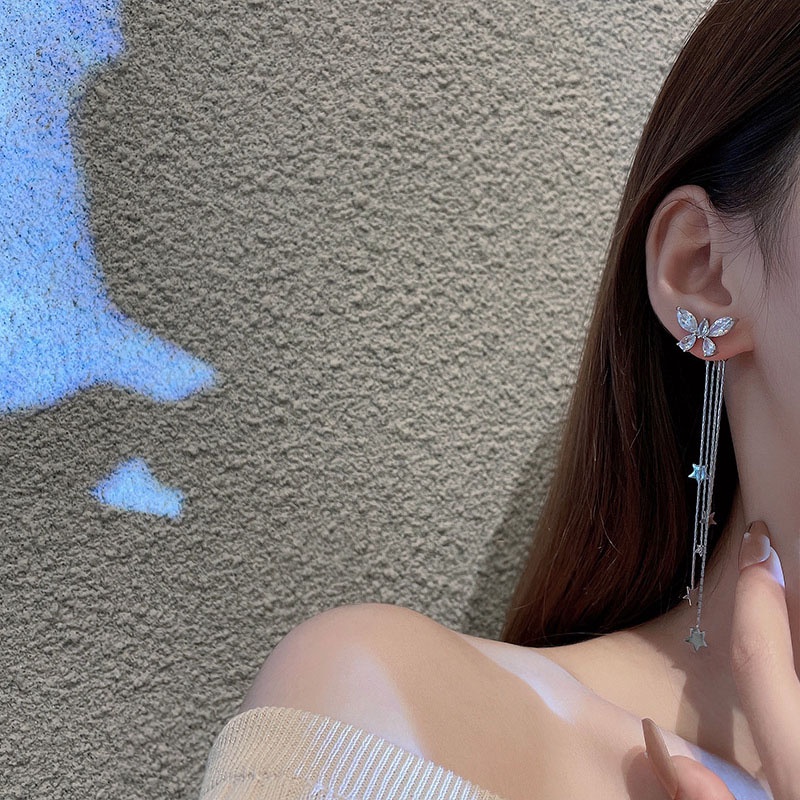 Đôi Khuyên Tai Mạ Bạc S925 Hình Bướm Tua Rua Dễ Thương Cho Nữ