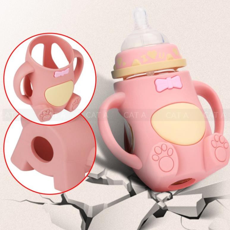 Bình Sữa giữ nhiệt thủy tinh, Bình Ti Sữa Cho Bé Có Tay Cầm CUTE - HÀNG MỚI VỀ
